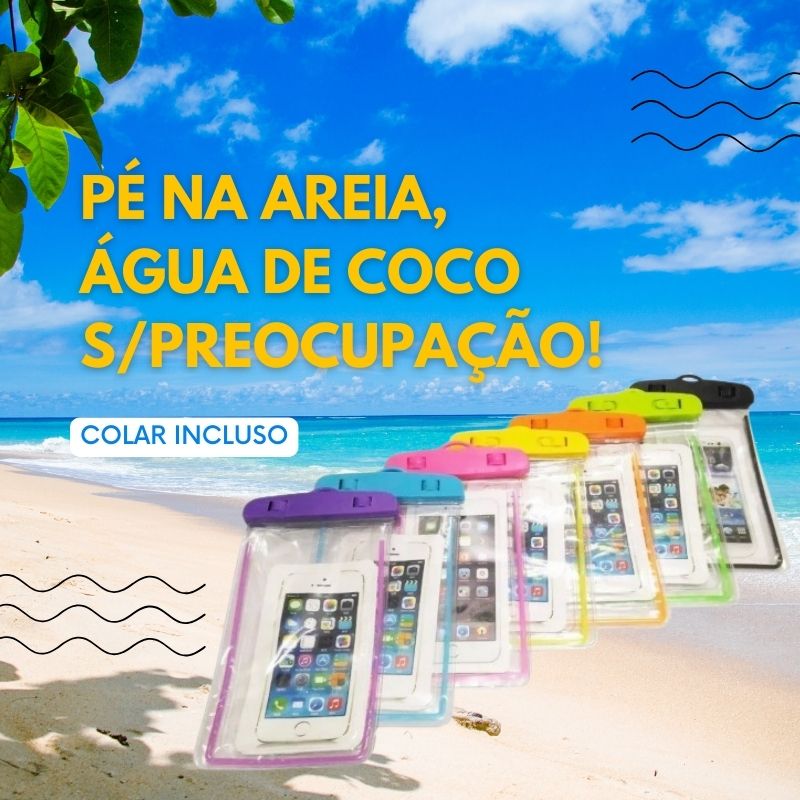 Capinha Bag Aquática para Celular Impermeável Mergulho, Chuva, Piscina, Universal com Colar Lonix Shopping