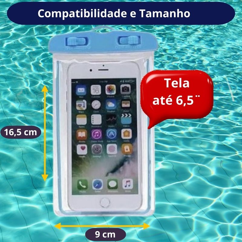 Capinha Bag Aquática para Celular Impermeável Mergulho, Chuva, Piscina, Universal com Colar Lonix Shopping