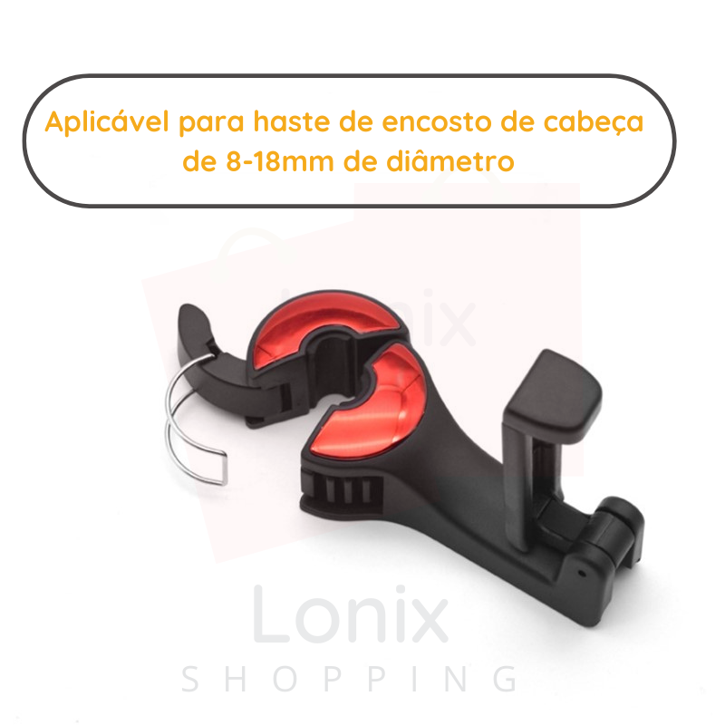 2em1_Organizador_Suporte_Celular_lonix.com.br_Preto :: Lonix Shopping :: Útil e conveniente, suporta até 10 Kg sem risco de ruptura e acomoda sua bagagem com segurança. Fácil de instalar ou retirar o gancho sem a necessidade de desmontar o encosto de cabeça Discreto e prático! Feito de ABS e borracha de silicone de alta qualidade, durável e ecológico.